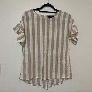 Whispers New York women's M 100% linen stripe ruffle sleeve top EUC
